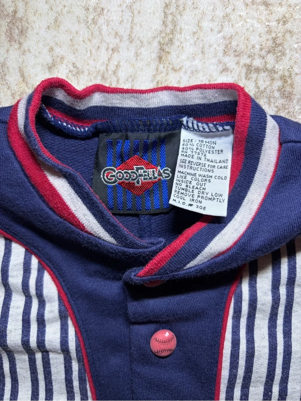 Vintage 90s GoodFellas Baby Baseball Romper 18M Striped Red Blue